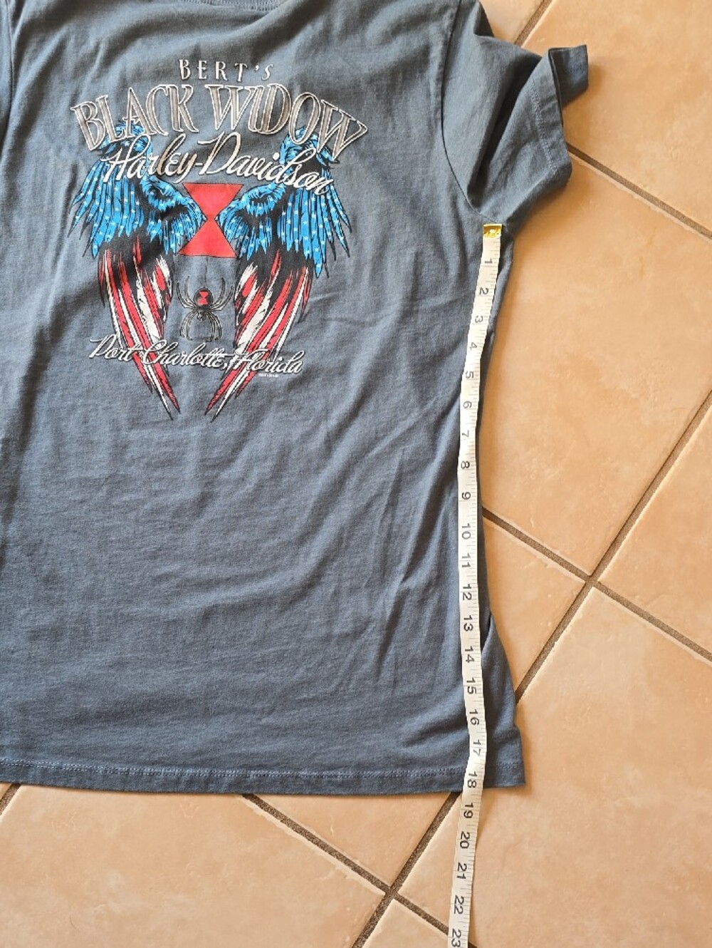 Womens XXL Harley-Davidson Gray-Blue Short Sleeve Tee w/ Orange & Cream Graphic - Picture 5 of 5